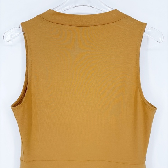 PACT | Organic Cotton Fit & Flare Mock Neck Midi Dress in Gold | Sz M - Picture 9 of 13